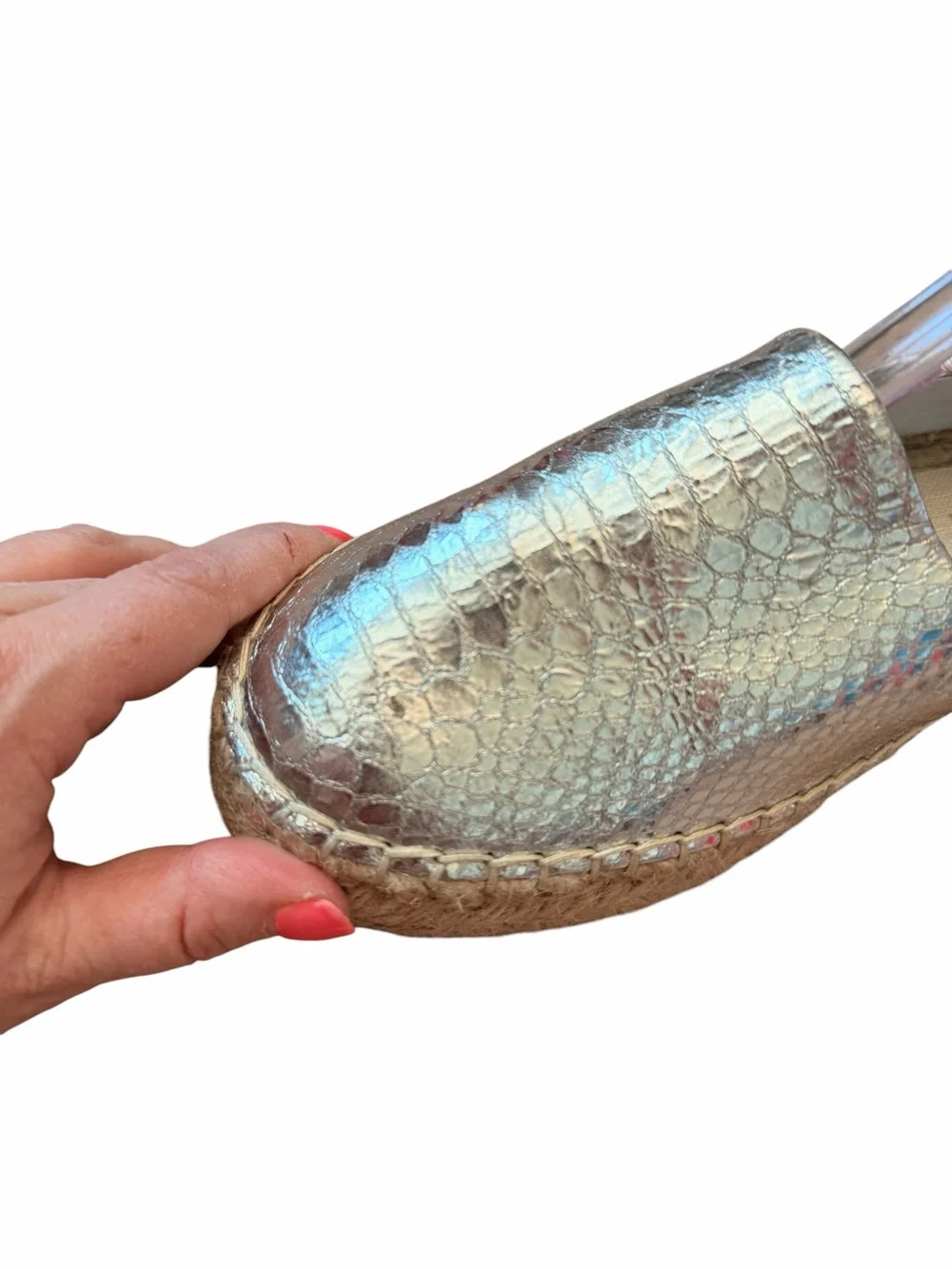 Jack Rogers Silver Palmer Snake-Print Metallic Espadrilles Women’s Sz 8.5